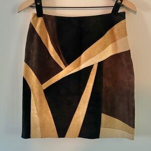Vintage Leather Suede Patchwork Mini Skirt